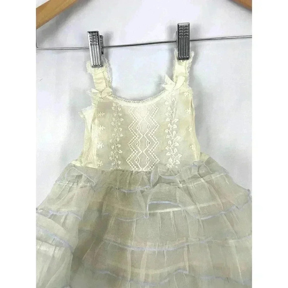 VTG Baby Girl Dress 24 MO Cream with Blue Trim Embroidered - Picture 11 of 12